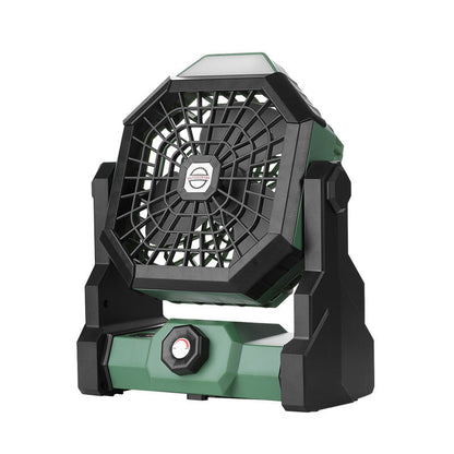 Rechargeable Camping Fan with LED Light - Black Green