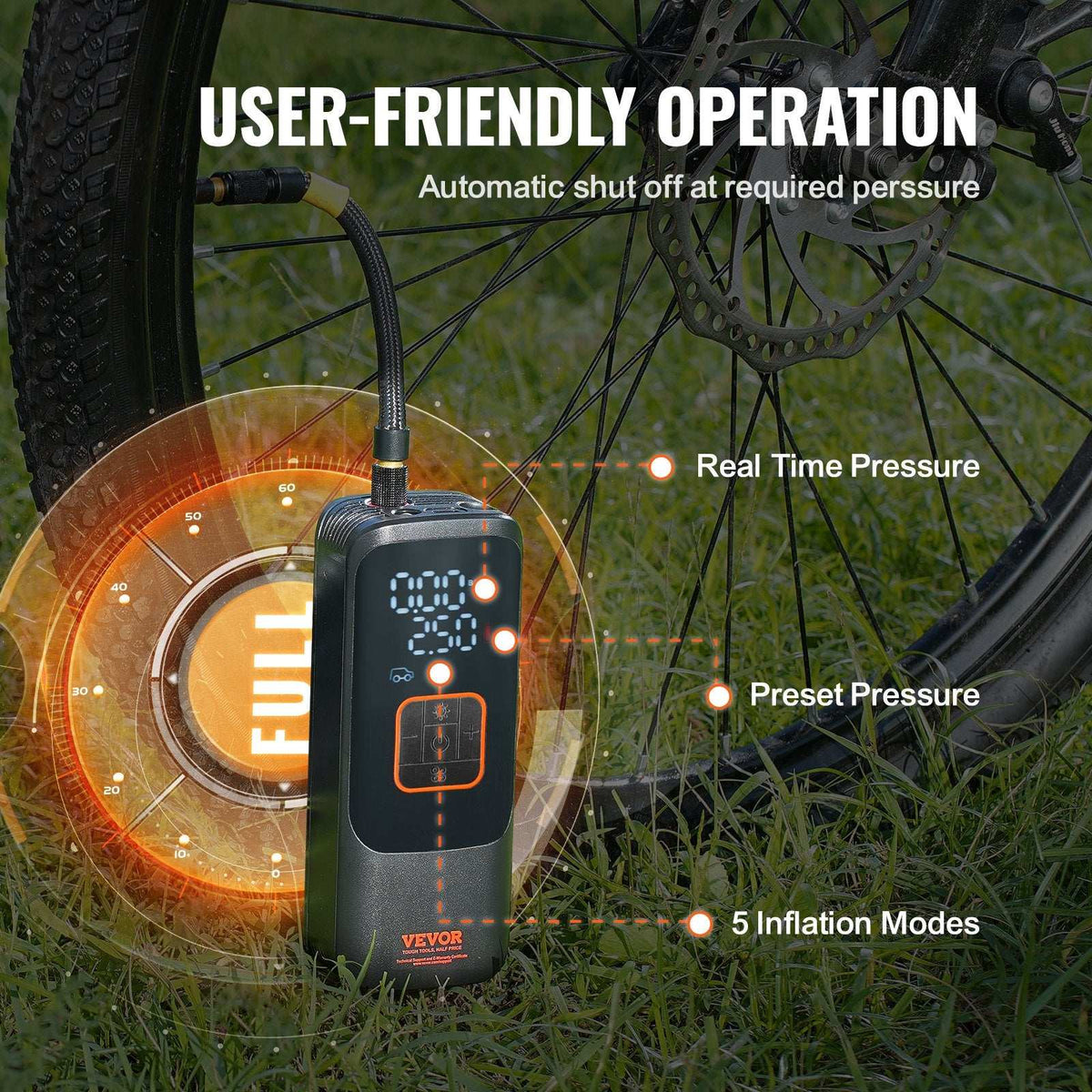 VEVOR Rechargeable Tyre Inflator 150PSI, view 3