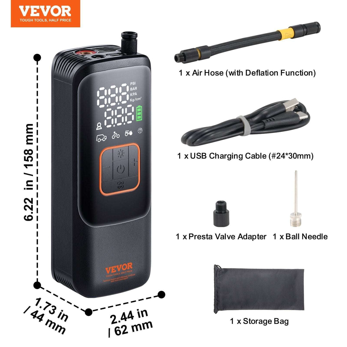VEVOR Rechargeable Tyre Inflator 150PSI, view 6