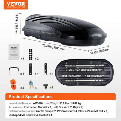 VEVOR Rooftop Cargo Box 340L ABS, view 7