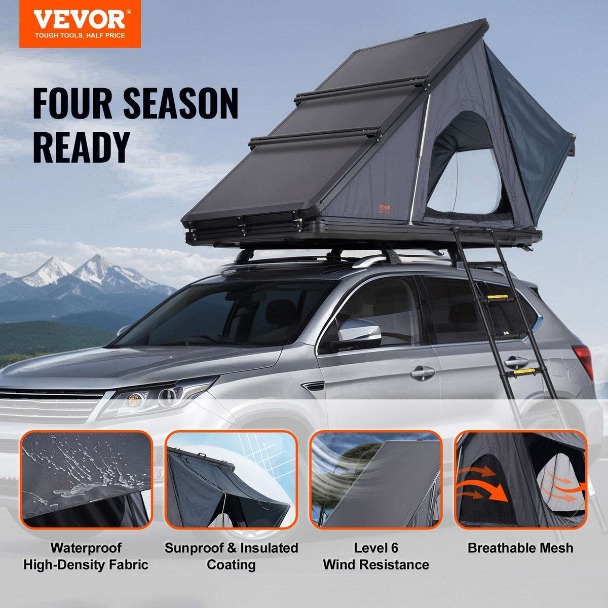 VEVOR Hard Shell Rooftop Tent – 2-3 Person, view 2