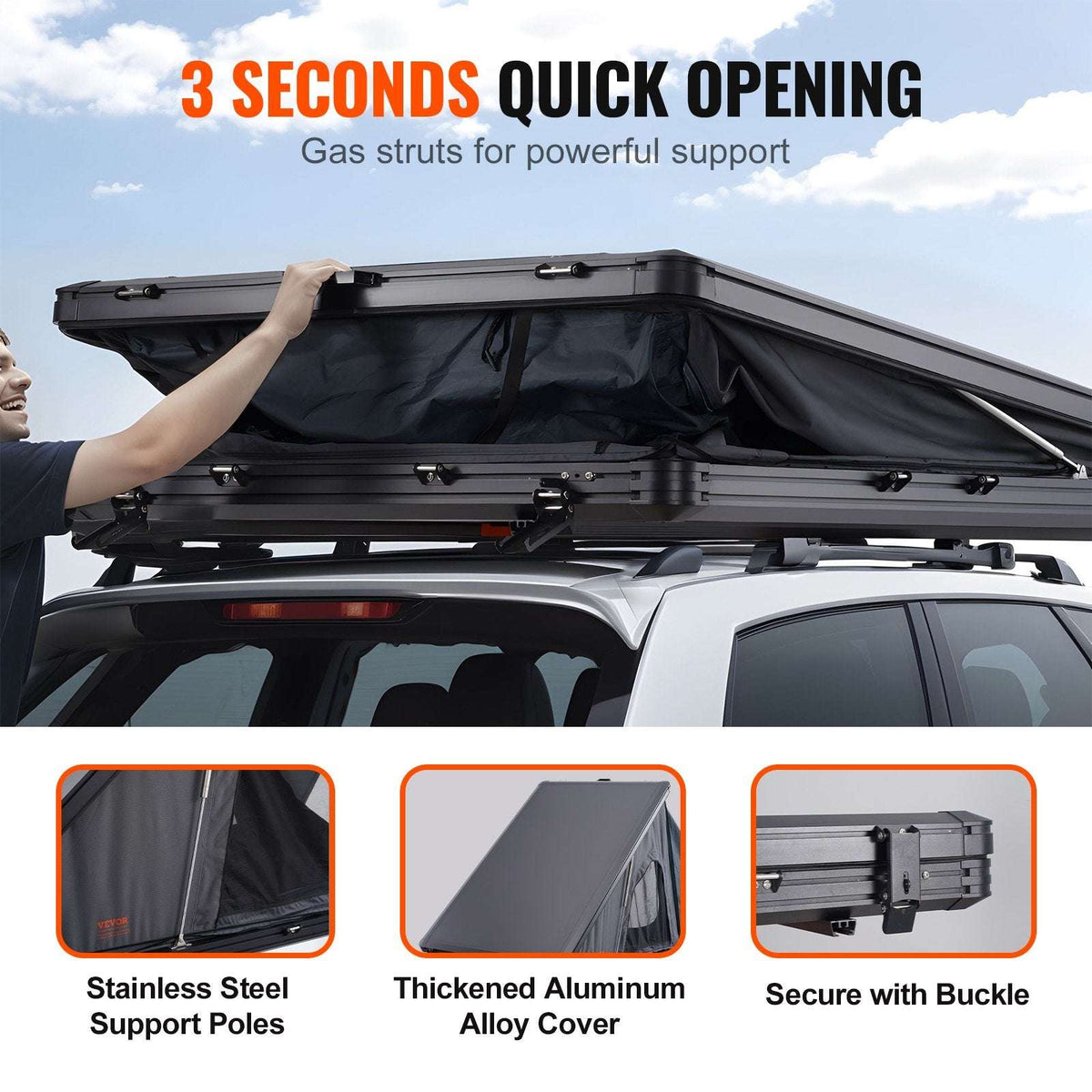 VEVOR Hard Shell Rooftop Tent – 2-3 Person, view 4