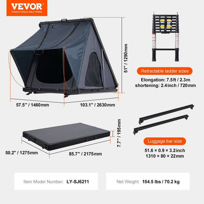 VEVOR Hard Shell Rooftop Tent – 2-3 Person, view 7