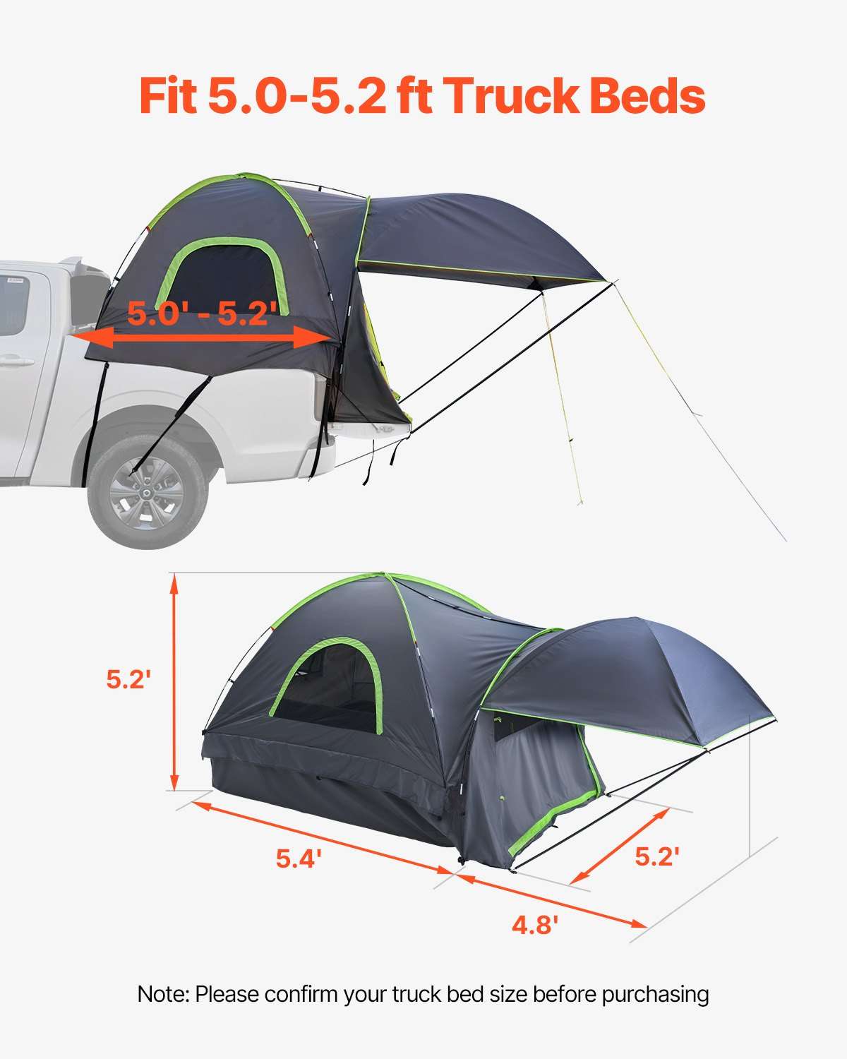 VEVOR Truck Bed Tent – 5.0–5.2ft with Awning, view 3