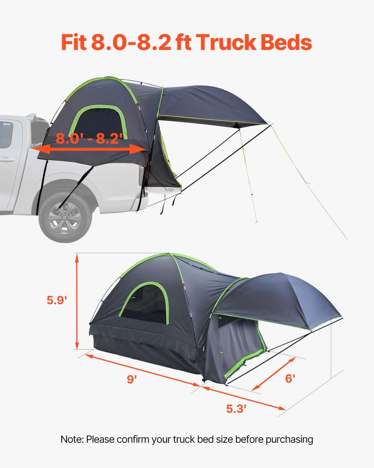 VEVOR Truck Bed Tent 8.0–8.2ft – 2-3 Person with Awning, view 3