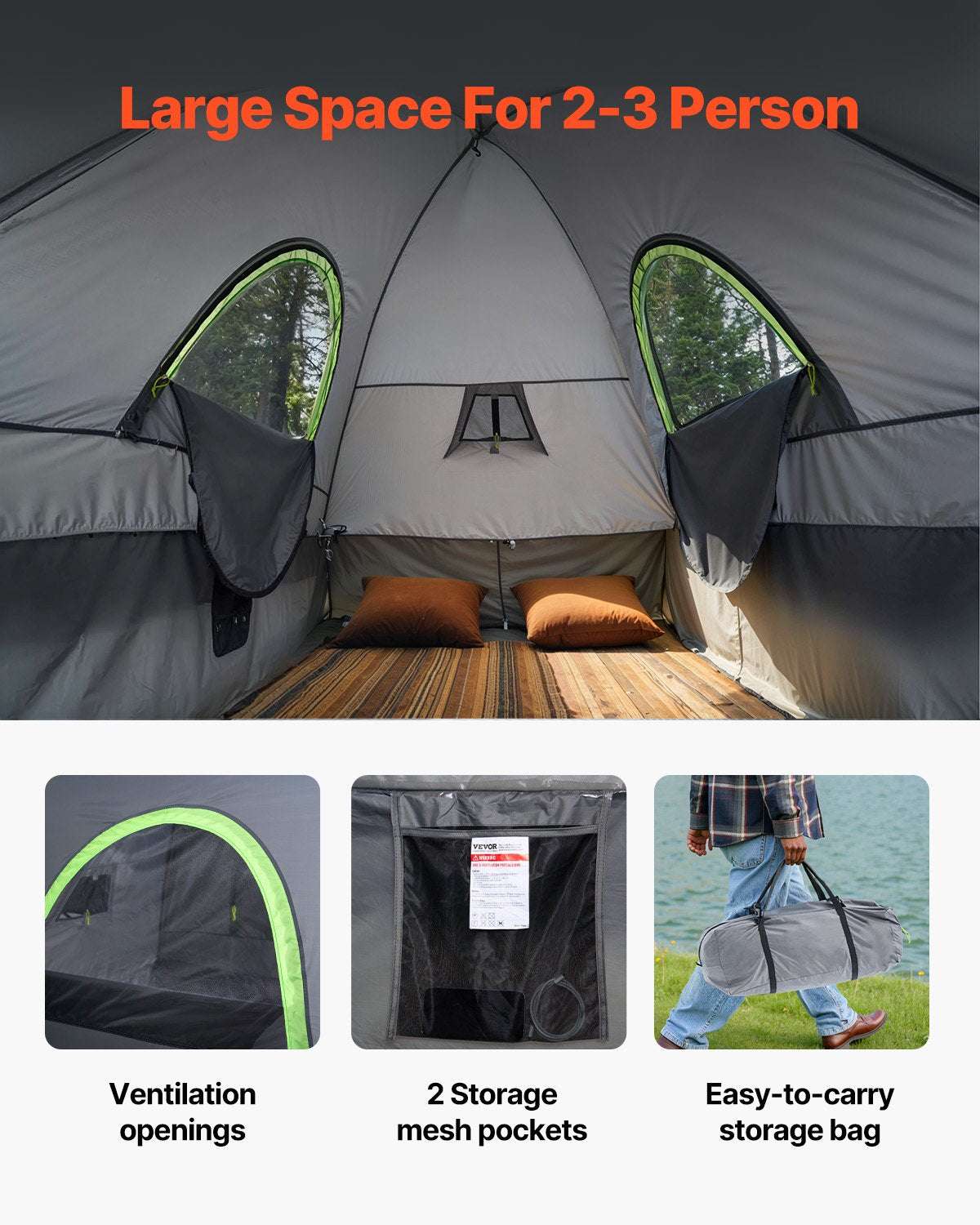 VEVOR Truck Bed Tent 8.0–8.2ft – 2-3 Person with Awning, view 6