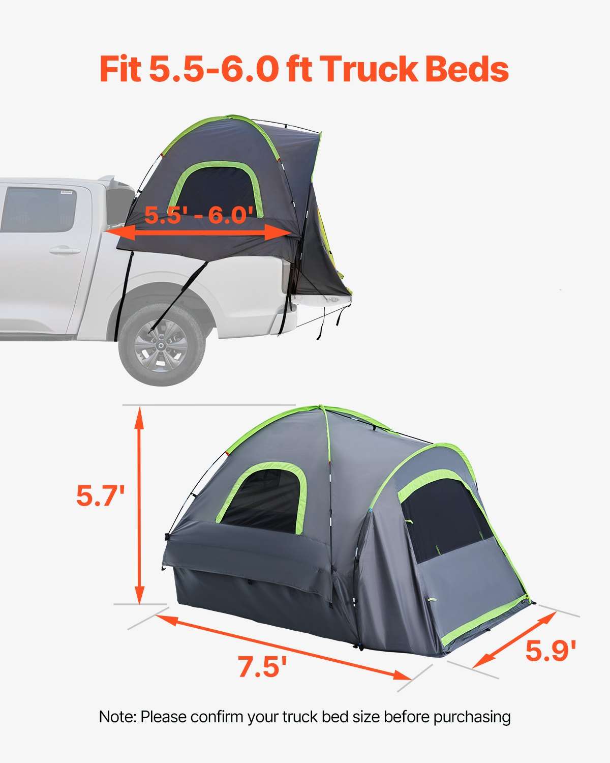 VEVOR Truck Bed Tent 5.5–6.0ft – 2-3 Person, view 3