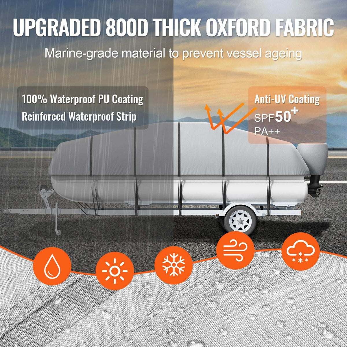 VEVOR 800D Pontoon Boat Cover 19–20 ft Trailerable, view 3