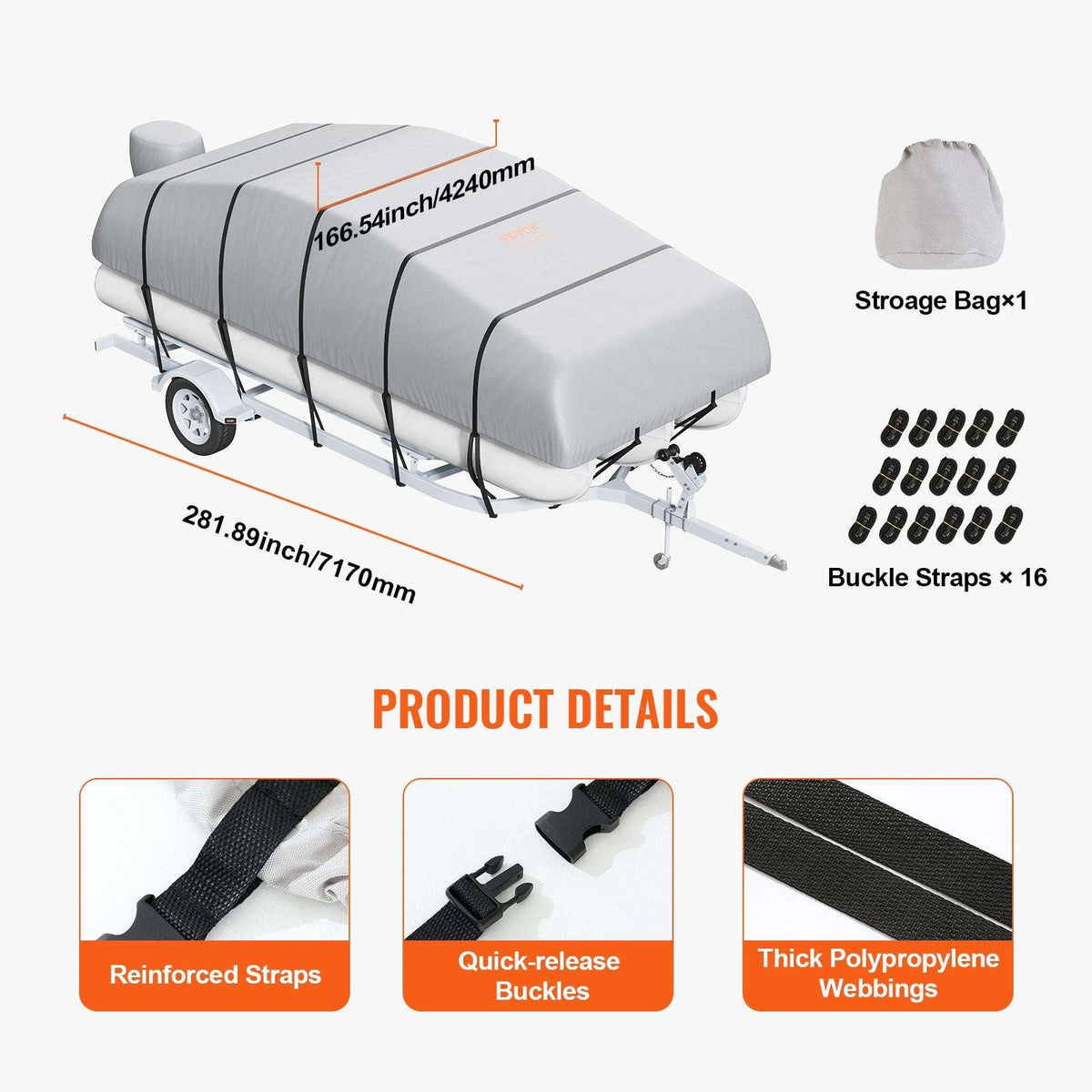 VEVOR 800D Pontoon Boat Cover 19–20 ft Trailerable, view 7