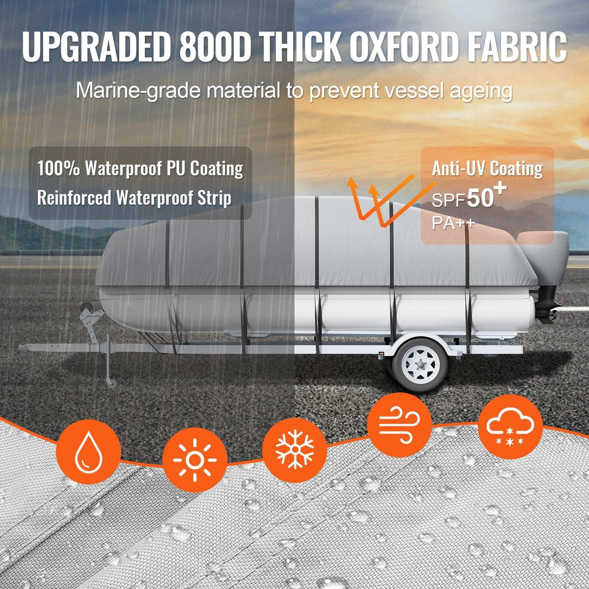 VEVOR 800D Pontoon Boat Cover – 23–24ft, view 3