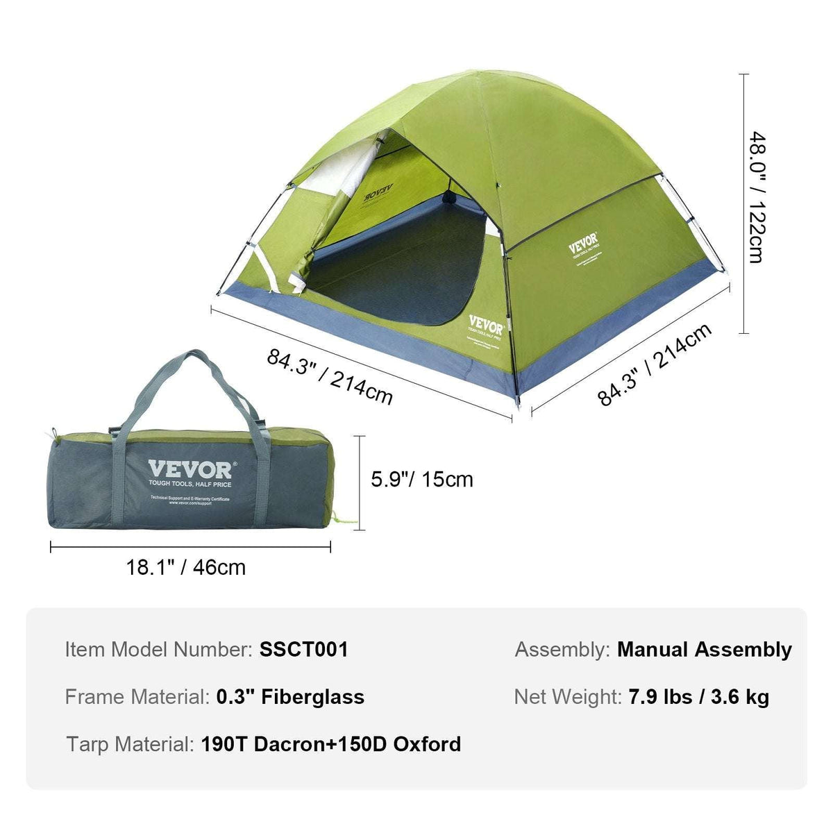VEVOR 7x7ft Waterproof Backpacking Tent – 3 Person, view 7