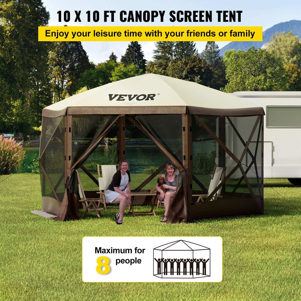 VEVOR 10x10ft Pop-Up Camping Gazebo – 6 Sided, view 2