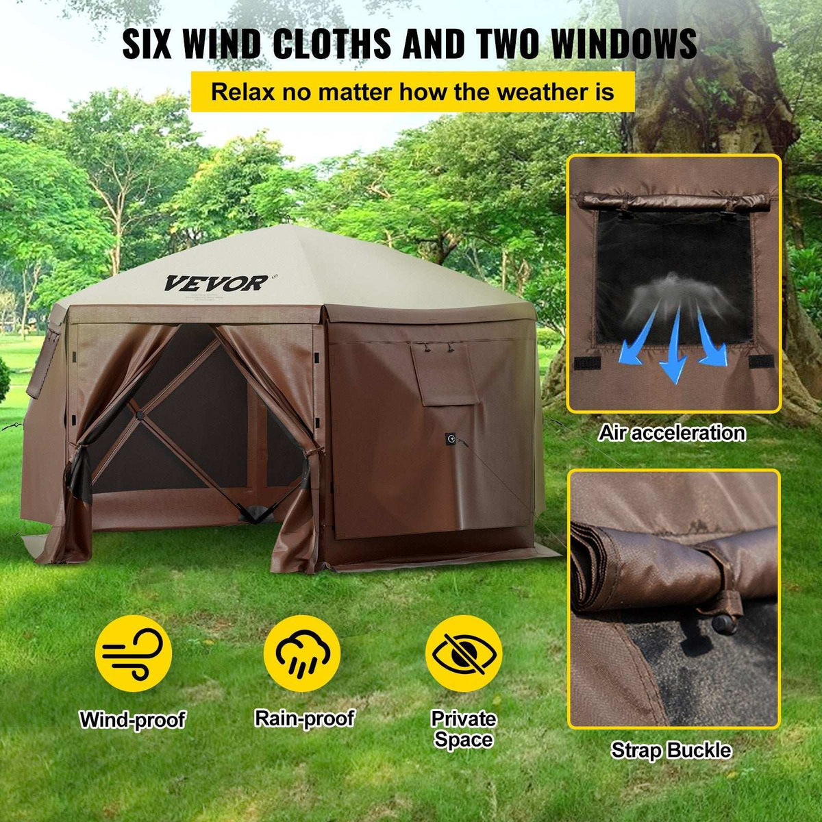 VEVOR 10x10ft Pop-Up Camping Gazebo – 6 Sided, view 3