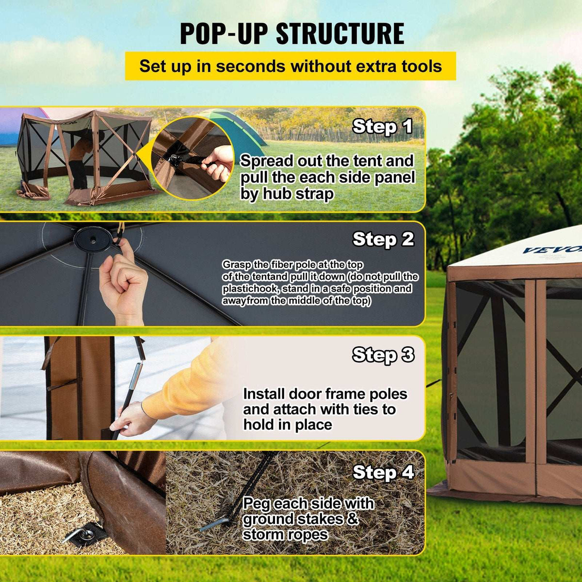 VEVOR 10x10ft Pop-Up Camping Gazebo – 6 Sided, view 4