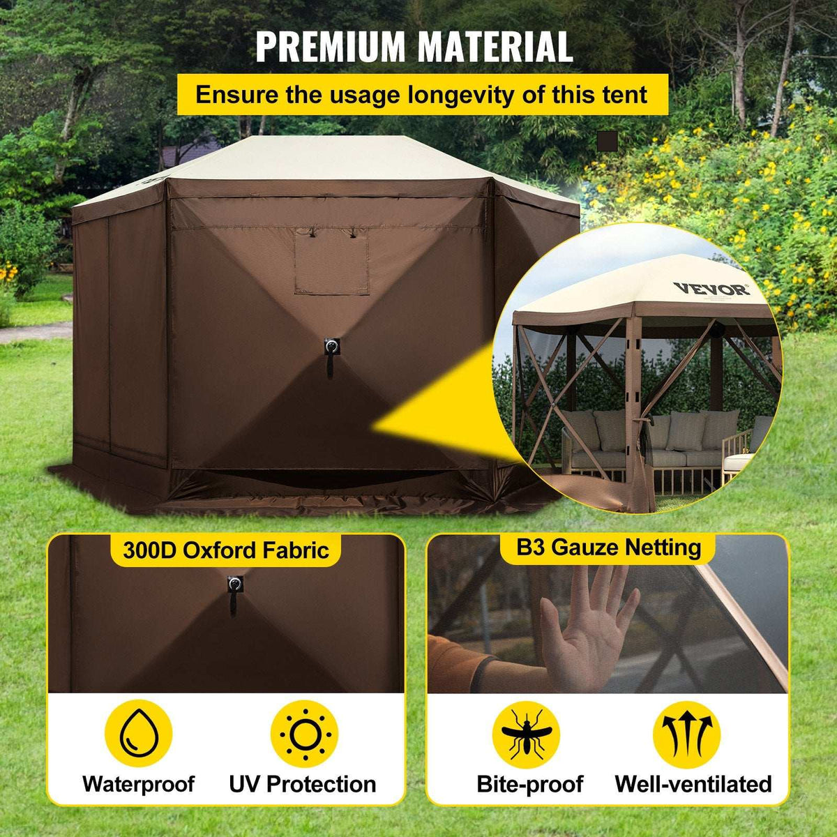 VEVOR 10x10ft Pop-Up Camping Gazebo – 6 Sided, view 5