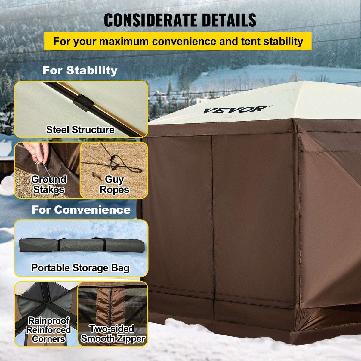 VEVOR 10x10ft Pop-Up Camping Gazebo – 6 Sided, view 6