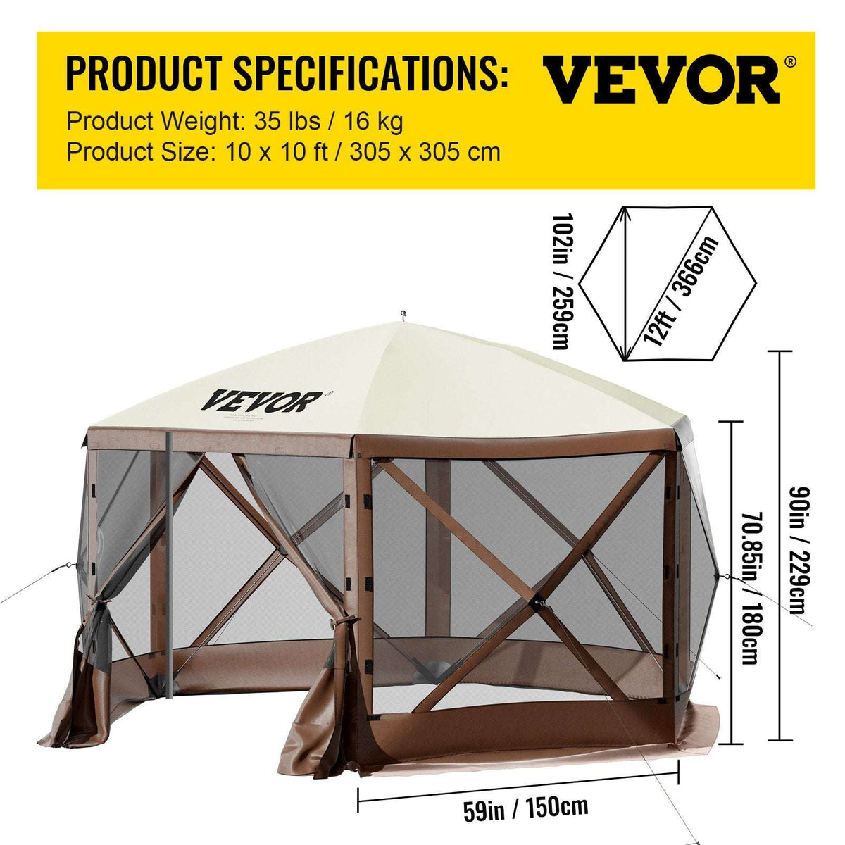 VEVOR 10x10ft Pop-Up Camping Gazebo – 6 Sided, view 7