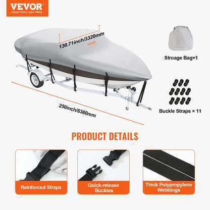 VEVOR Boat Cover 600D – Fits 16–18.5ft V-Hull & Runabout, view 7