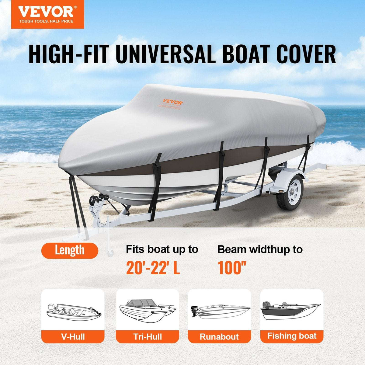 VEVOR 600D Waterproof Boat Cover – 20–22ft, view 2