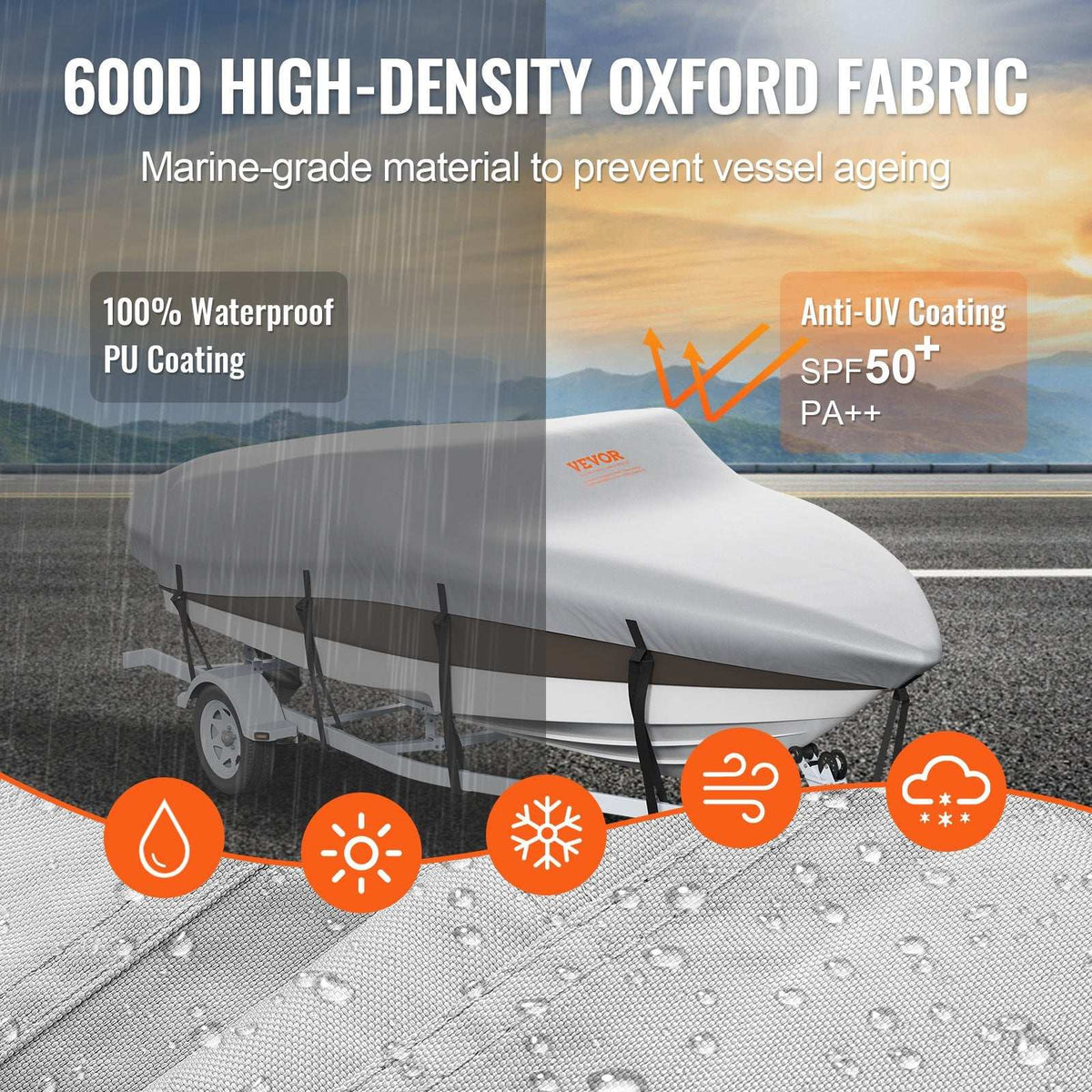 VEVOR 600D Waterproof Boat Cover – 20–22ft, view 3