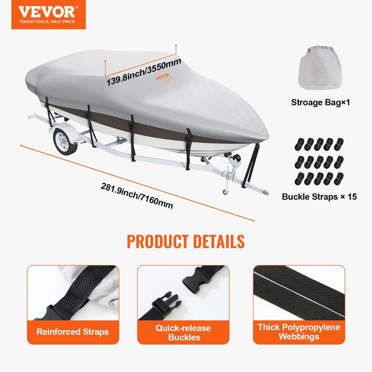 VEVOR 600D Waterproof Boat Cover – 20–22ft, view 7