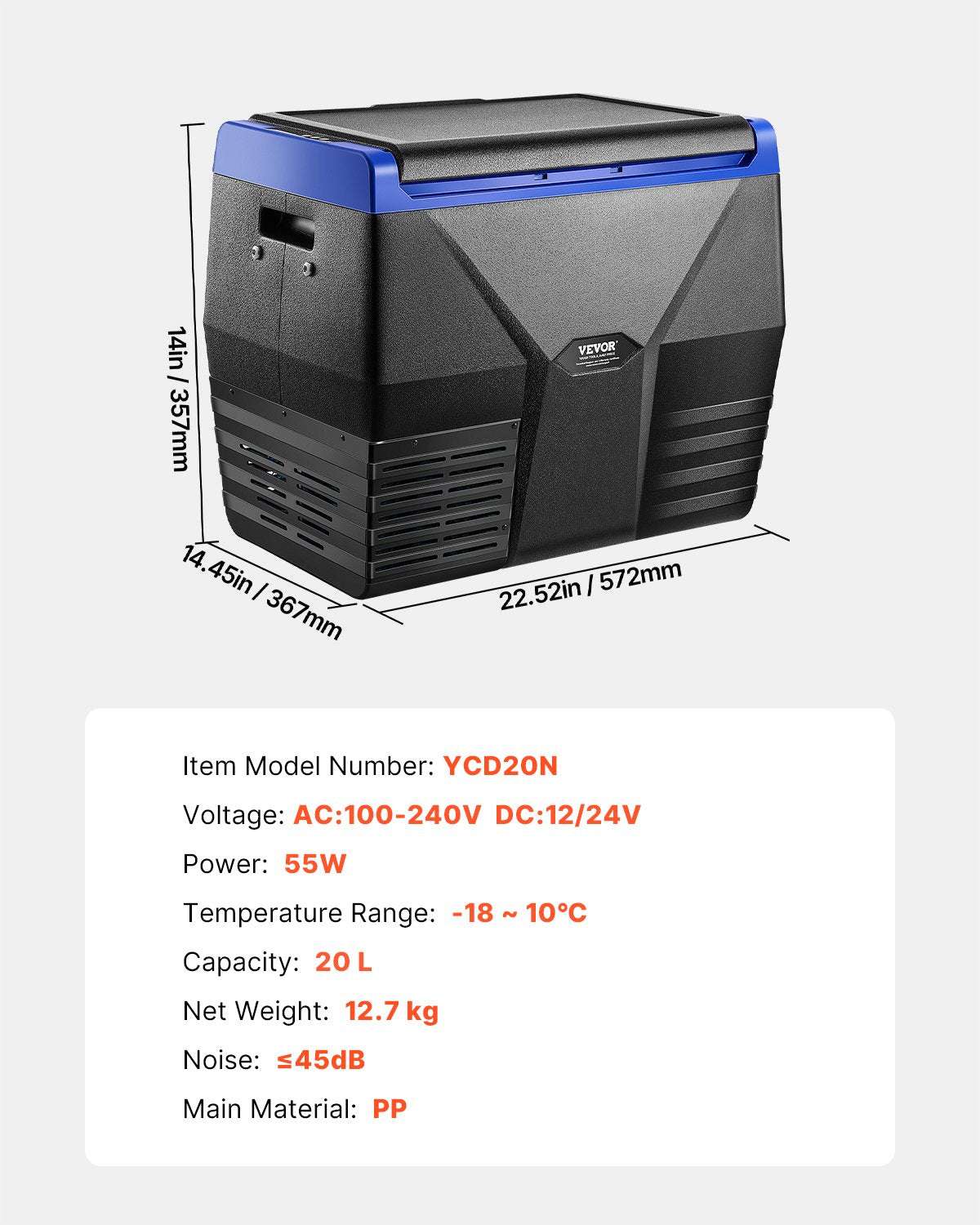 VEVOR 20L Portable Compressor Fridge Freezer, view 7