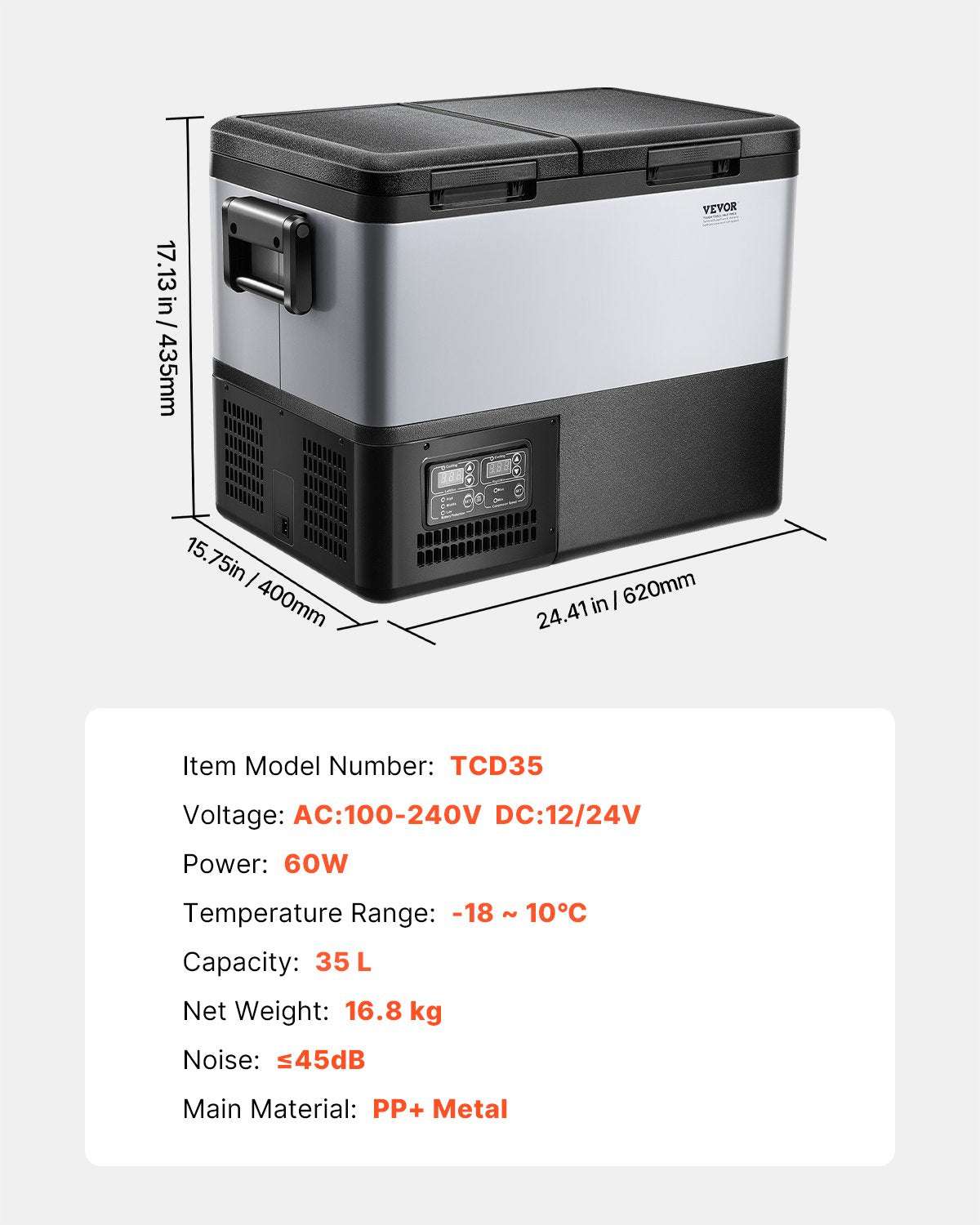 VEVOR 35L Dual Zone Portable Compressor Fridge, view 7