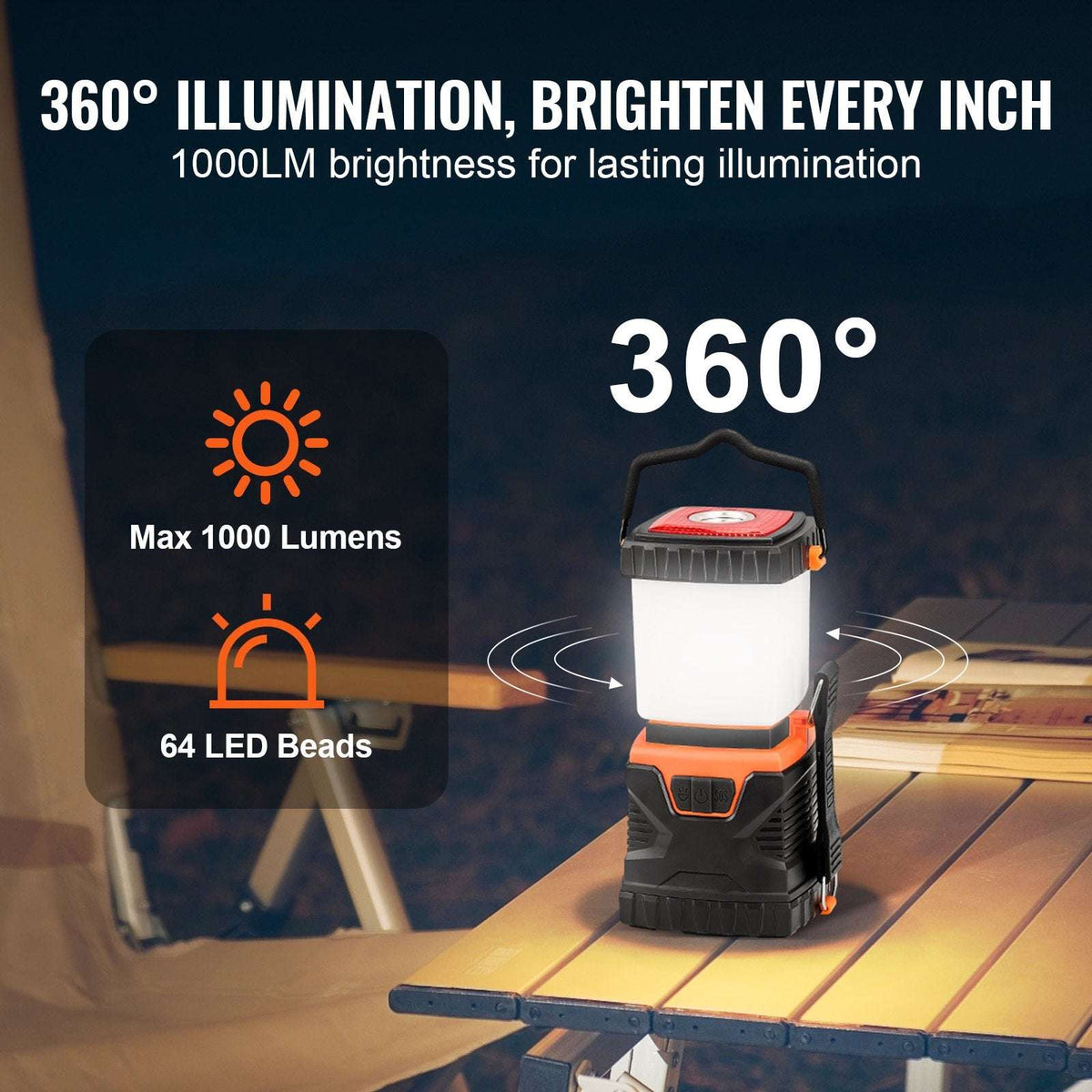 LED Camping Lantern 1000-Lumen with Flashlight Mode, view 3