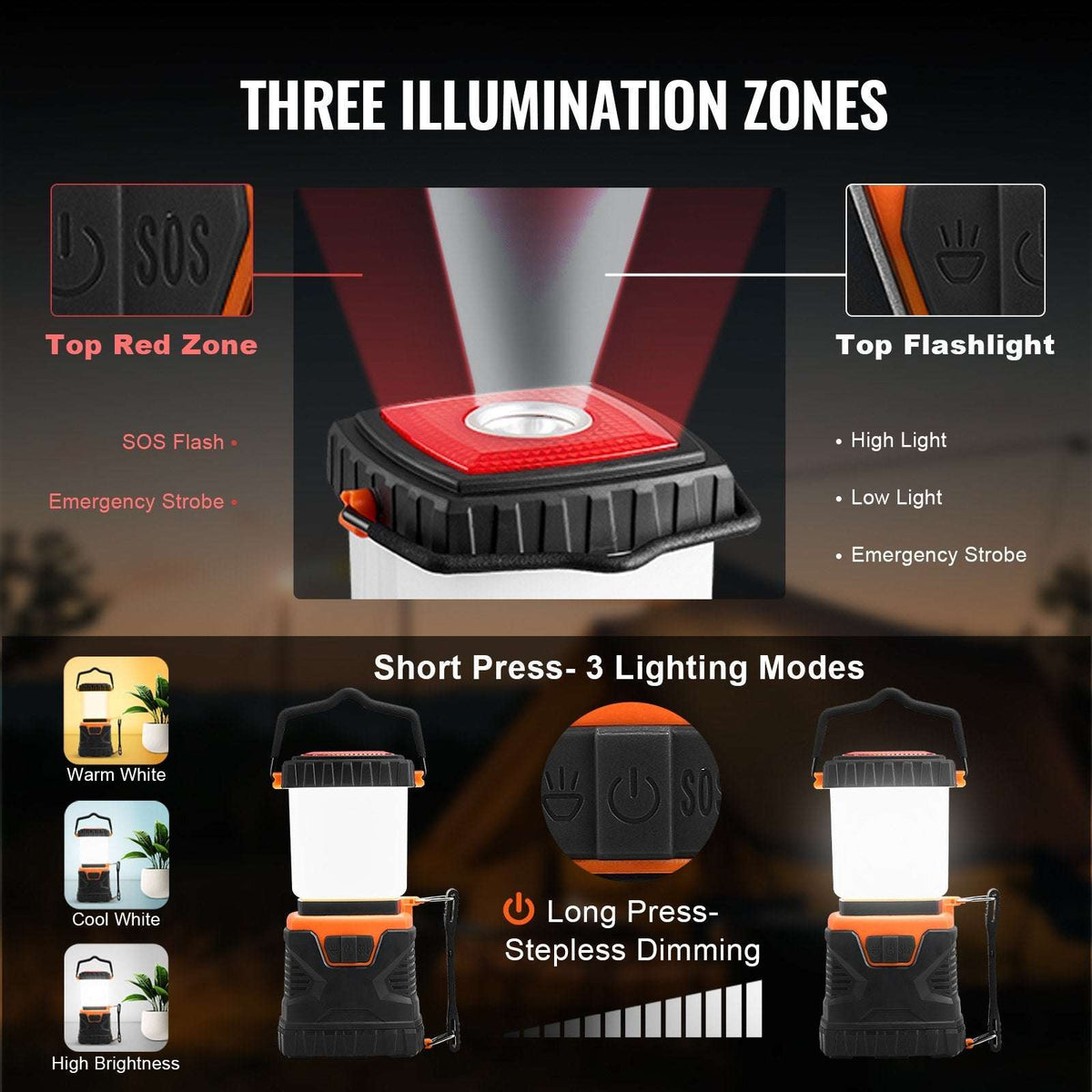 LED Camping Lantern 1000-Lumen with Flashlight Mode, view 4