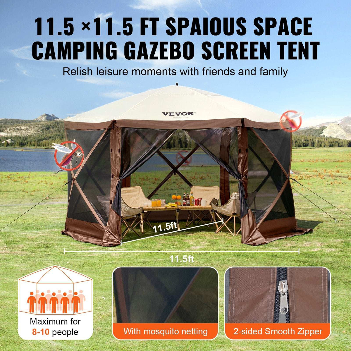 Pop-Up Screen Gazebo 11.5x11.5ft – 6 Sided with Mosquito Mesh, view 6