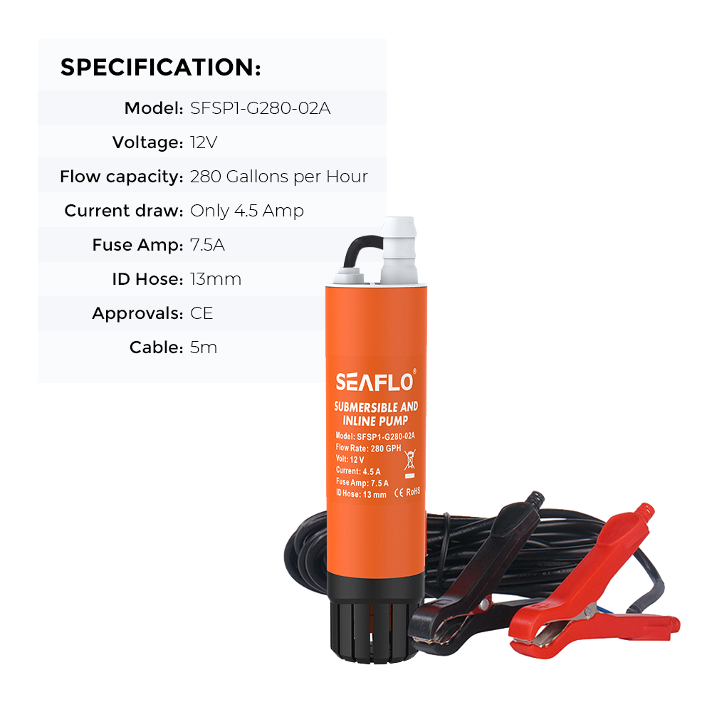 SEAFLO 12V 280GPH Submersible Inline Pump, view 5