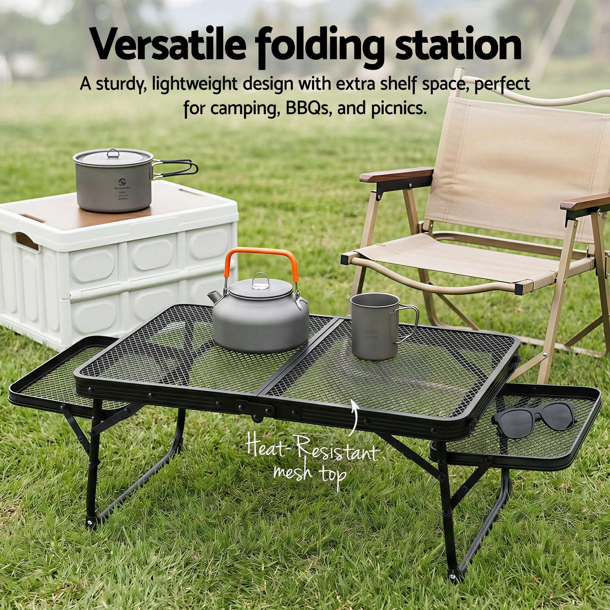 Folding Mesh Camping Table – Aluminium Heat-Resistant, view 4