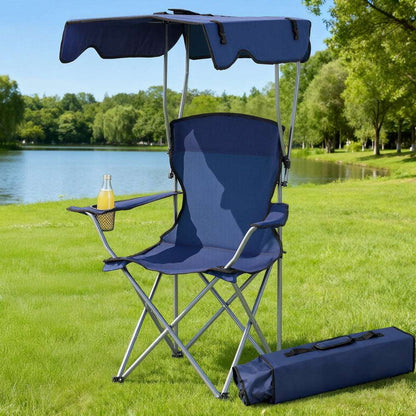 Camping Chair with Canopy – Folding, 120kg, Navy Blue