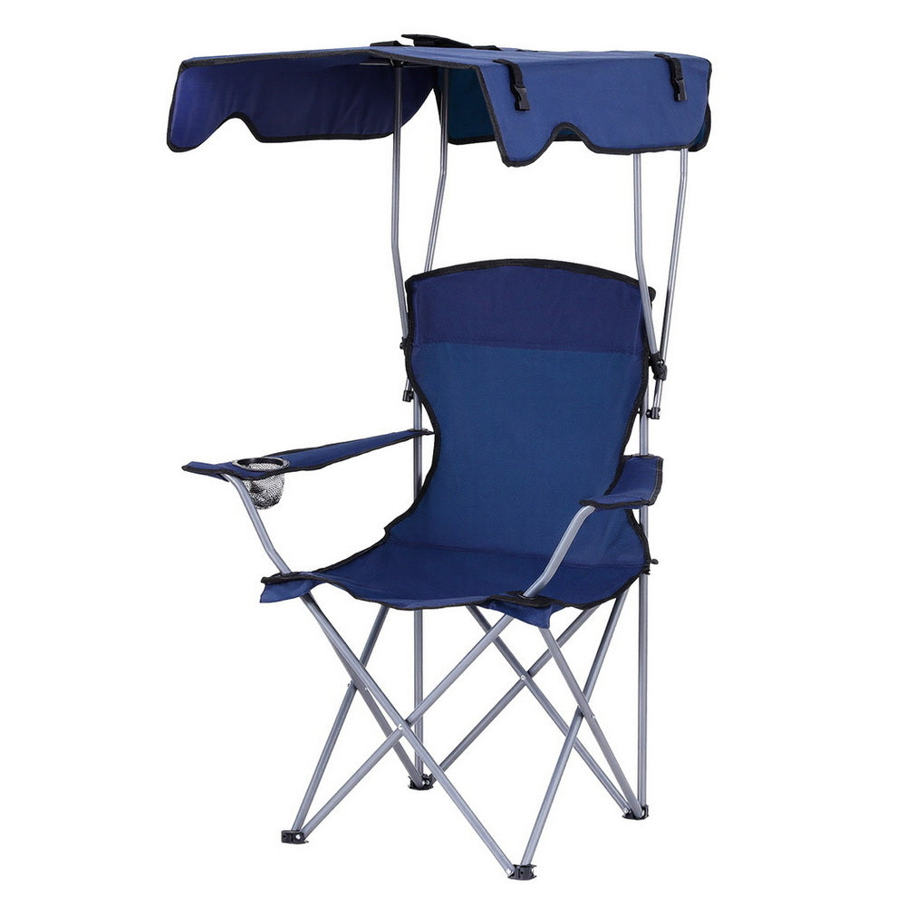 Camping Chair with Canopy – Folding, 120kg, Navy Blue, view 2