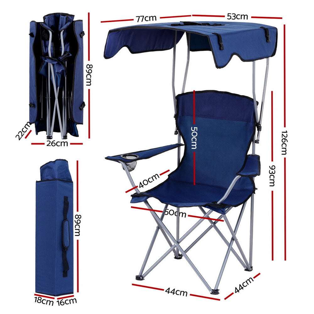 Camping Chair with Canopy – Folding, 120kg, Navy Blue, view 3