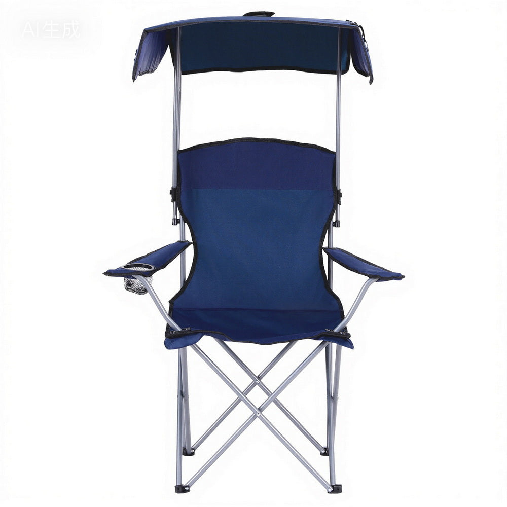 Camping Chair with Canopy – Folding, 120kg, Navy Blue, view 4