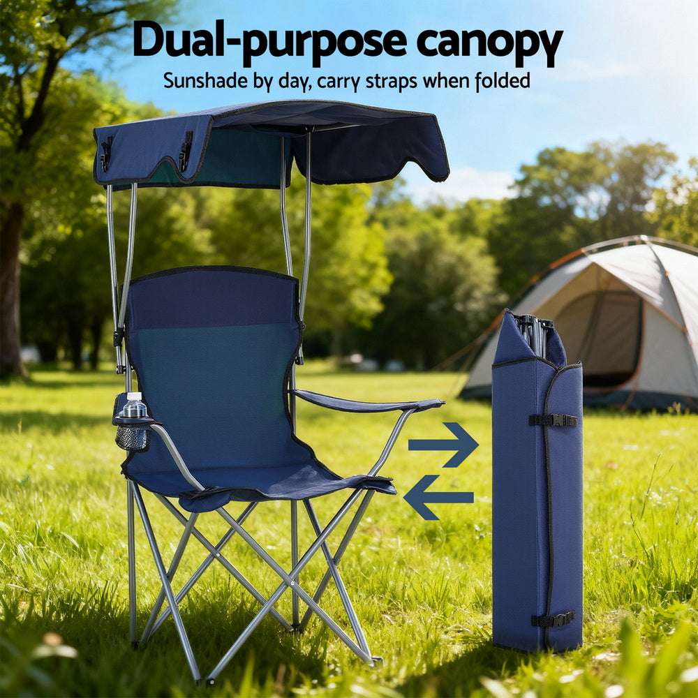 Camping Chair with Canopy – Folding, 120kg, Navy Blue, view 5
