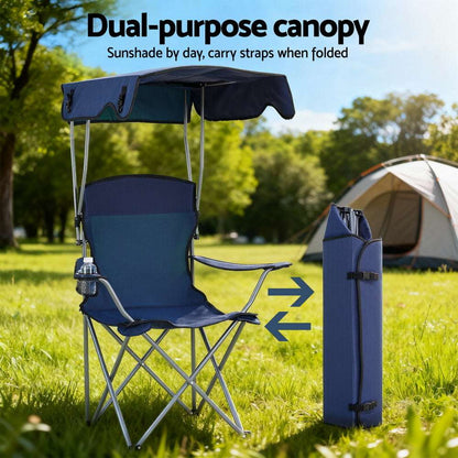 Camping Chair with Canopy – Folding, 120kg, Navy Blue, view 5