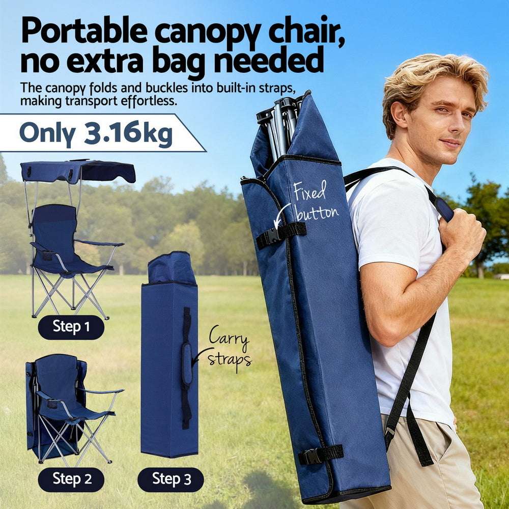 Camping Chair with Canopy – Folding, 120kg, Navy Blue, view 6