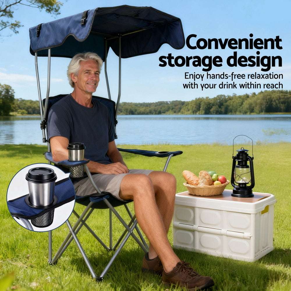 Camping Chair with Canopy – Folding, 120kg, Navy Blue, view 7