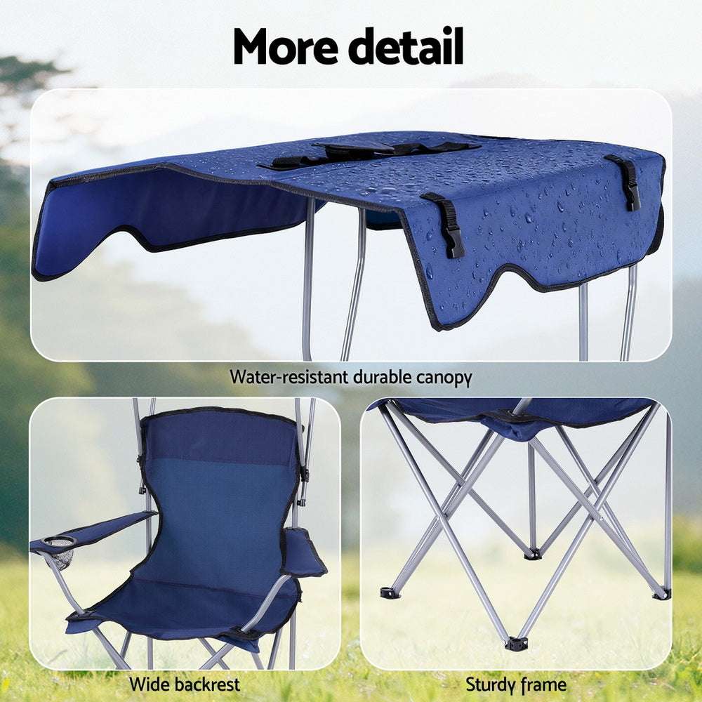 Camping Chair with Canopy – Folding, 120kg, Navy Blue, view 8