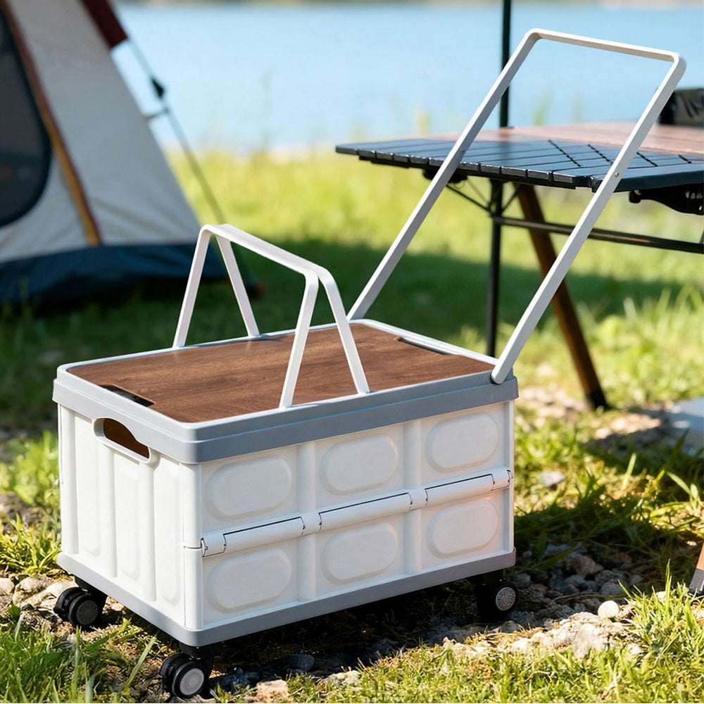 Gardeon 54L Collapsible Outdoor Storage Box with Wheels and Plywood Lid