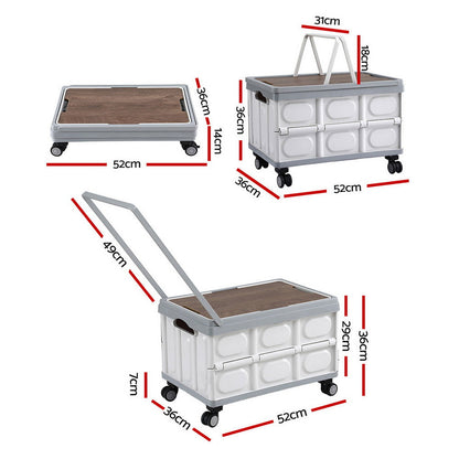 Gardeon 54L Collapsible Outdoor Storage Box with Wheels and Plywood Lid, view 3