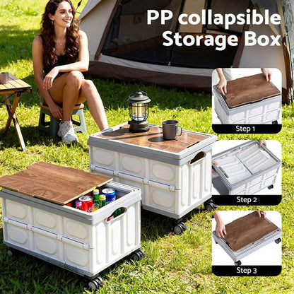 Gardeon 54L Collapsible Outdoor Storage Box with Wheels and Plywood Lid, view 5