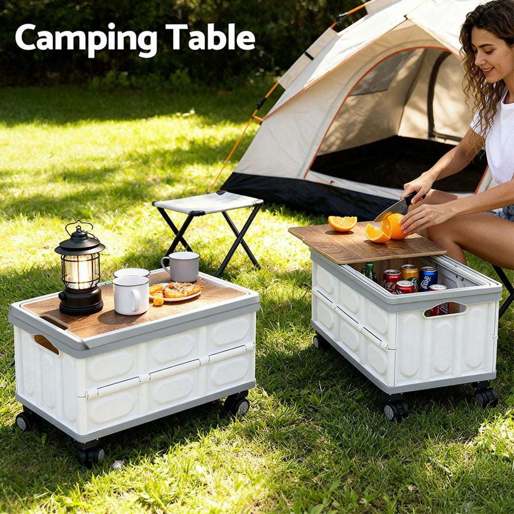 Gardeon 54L Collapsible Outdoor Storage Box with Wheels and Plywood Lid, view 6