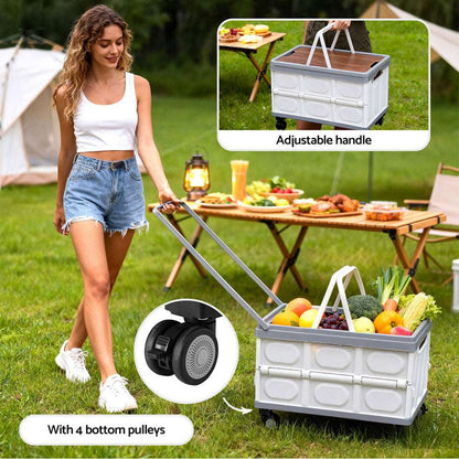 Gardeon 54L Collapsible Outdoor Storage Box with Wheels and Plywood Lid, view 7