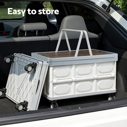 Gardeon 54L Collapsible Outdoor Storage Box with Wheels and Plywood Lid, view 8