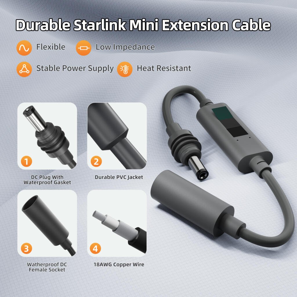 Outcamp DC Extension Cable with Meter for Starlink Mini, view 2